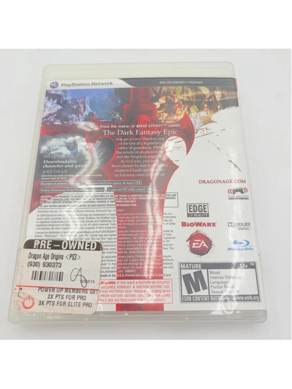 Dragon Age Origins : Sony Playstation 3 PS3 Bioware